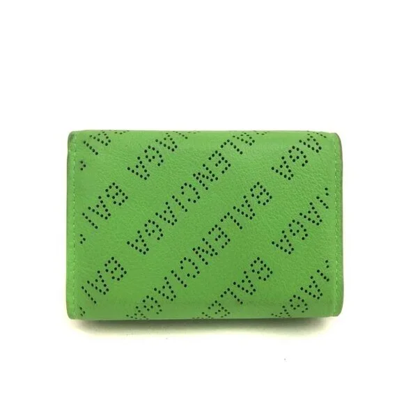 BALENCIAGA Logo Punching Leather Trifold Wallet Green/2BJ3558